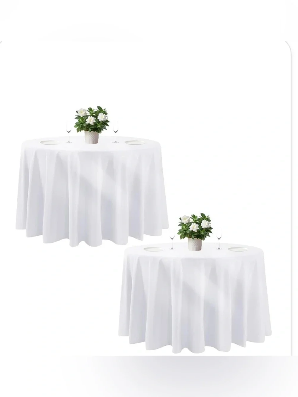 WHITE Tablecloths 120” ROUND Polyester (2-count)